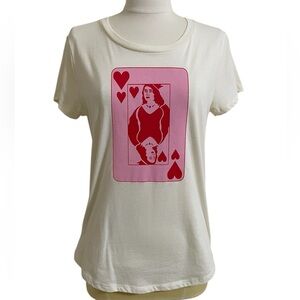 Womens Queen Of Hearts Cream Graphic Short Sleeve Tee Medium